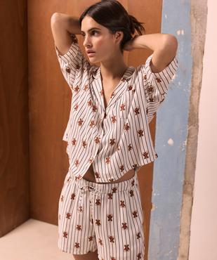 Pyjashort à rayures et motifs ourson femme - LuluCastagnette vue6 - LULUCASTAGNETTE - GEMO