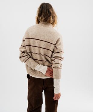 Pull rayé à col cheminée coupe loose femme vue3 - GEMO(FEMME PAP) - GEMO