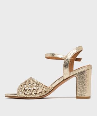 Sandales à talon à bride tressée et ajourée dorée femme vue3 - FOLLOW ME - GEMO