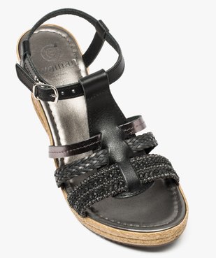 Sandales en cuir bride en T à talon compensé vue5 - GEMO(URBAIN) - GEMO