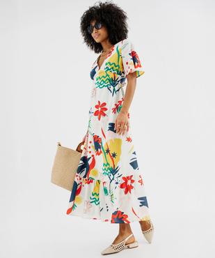 Robe longue col V à dos fantaisie et motifs femme vue1 - GEMO(FEMME PAP) - GEMO