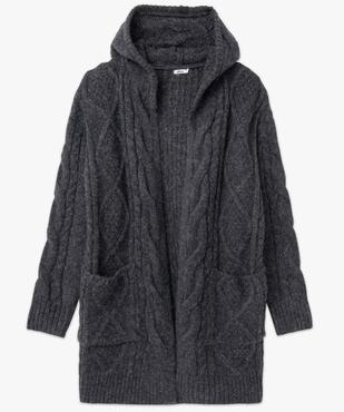 Gilet femme à capuche en maille torsadée vue4 - GEMO 4G FEMME - GEMO