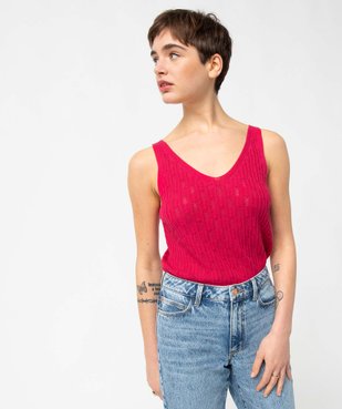 Débardeur femme en maille fantaisie avec double col V vue1 - GEMO(FEMME PAP) - GEMO
