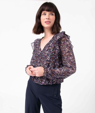 Tee-shirt femme avec manches en voile et volants vue1 - GEMO(FEMME PAP) - GEMO