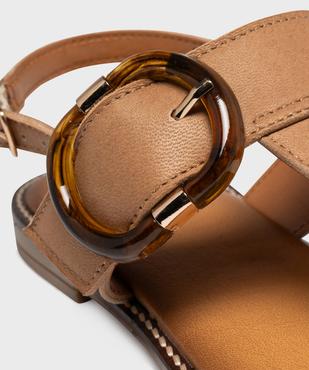 Sandales plates en cuir à entredoigt et grosse boucle fantaisie femme - Tanéo vue6 - TANEO - GEMO
