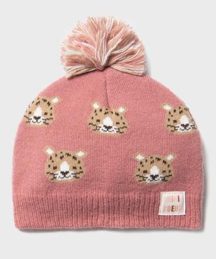 Bonnet en maille à motifs félins bébé fille vue1 - GEMO(BEBE DEBT) - GEMO