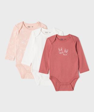 Bodies manches longues motifs lapins bébé fille (lot de 3) vue1 - GEMO 4G BEBE - GEMO