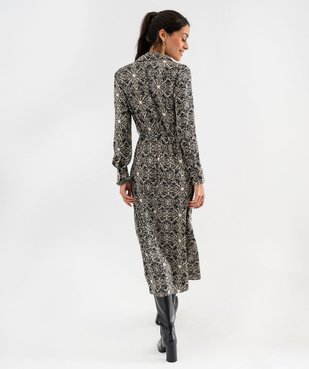 Robe chemise longue à manches longues en satin imprimé femme vue3 - GEMO(FEMME PAP) - GEMO