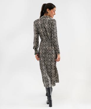 Robe chemise longue à manches longues en satin imprimé femme vue3 - GEMO(FEMME PAP) - GEMO