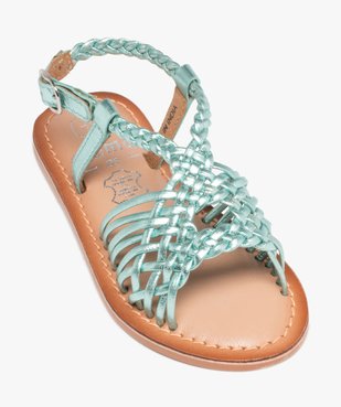 Sandales fille à fines brides en cuir tressées métallisées vue5 - GEMO (ENFANT) - GEMO