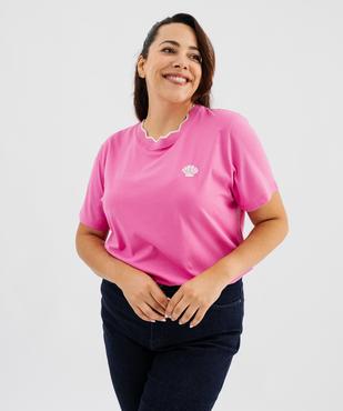 Tee-shirt manches courtes à col festonné fantaisie femme grande taille vue1 - GEMO (G TAILLE) - GEMO
