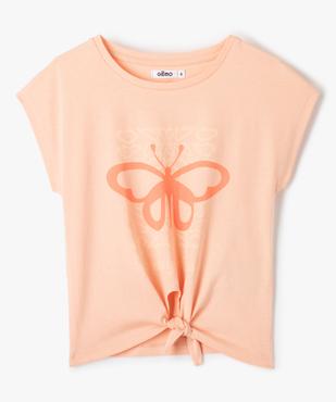 Tee-shirt fille à manches courtes, base nouée et imprimé vue1 - GEMO (ENFANT) - GEMO
