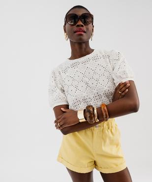 Tee-shirt à manches courtes en maille ajourée femme vue1 - GEMO 4G FEMME - GEMO