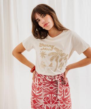 Tee-shirt manches courtes avec motif estival pailleté femme vue1 - GEMO(FEMME PAP) - GEMO