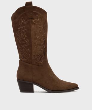 Bottes à talon cubain et bout pointu look santiag femme vue1 - SANS MARQUE - GEMO