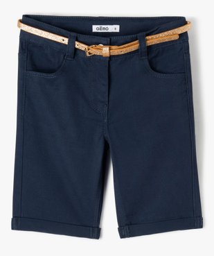 Bermuda fille extensible coupe slim avec revers et ceinture pailletée vue1 - GEMO (ENFANT) - GEMO