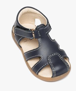 Sandales bébé garçon unies en cuir et fermeture à scratch vue5 - GEMO(BEBE DEBT) - GEMO