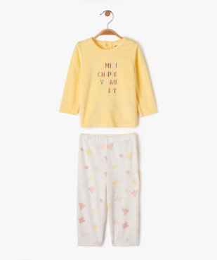 Pyjama en velours 2 pièces avec inscription brodée bébé fille vue1 - GEMO(BB COUCHE) - GEMO