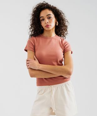 Tee-shirt manches courtes et col rond en maille côtelée femme vue1 - GEMO 4G FEMME - GEMO