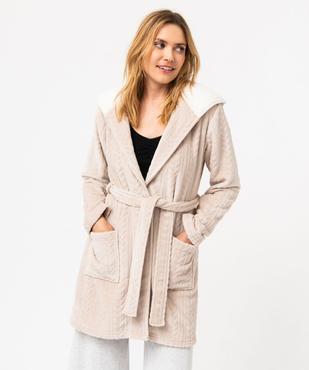 Robe de chambre femme courte à capuche en maille peluche vue1 - GEMO(HOMWR FEM) - GEMO