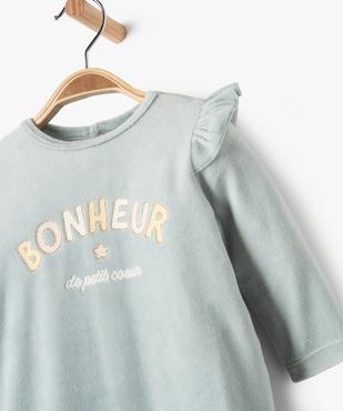 Pyjama en velours avec volants et inscription pailletée bébé fille vue2 - GEMO 4G BEBE - GEMO