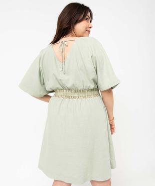 Robe femme grande taille en lin mélangé à col cache-cœur vue3 - GEMO 4G GT - GEMO