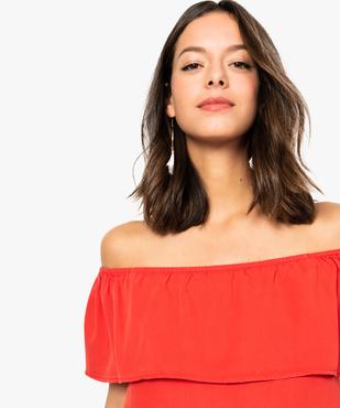 Robe femme trapèze en lyocell avec col bateau à volant vue2 - FOLLOW ME - GEMO