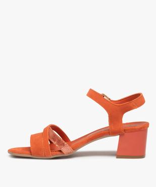 Sandales femme à talon carré dessus cuir suédé – Tanéo vue3 - TANEO - GEMO