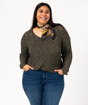 Pull femme grande taille en maille ajourée fantaisie et col V vue2 - GEMO (G TAILLE) - GEMO