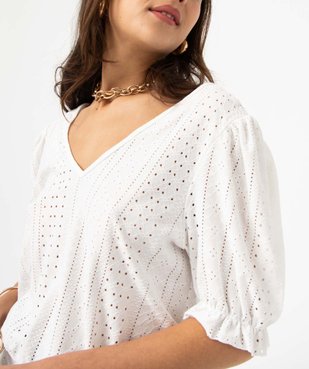 Tee-shirt manches courtes col V devant et dos en dentelle femme vue5 - GEMO(FEMME PAP) - GEMO