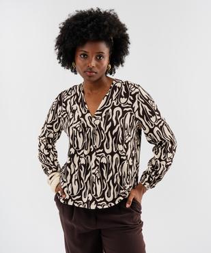 Blouse à manches longues et col V imprimée femme vue1 - GEMO(FEMME PAP) - GEMO