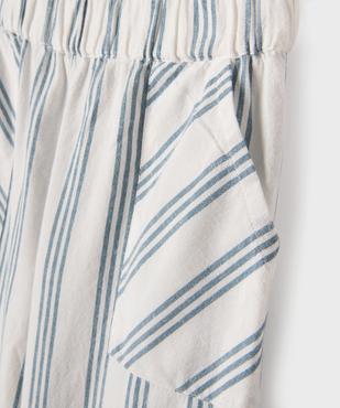 Pantalon large en coton et lin avec taille élastique fille vue4 - GEMO (ENFANT) - GEMO