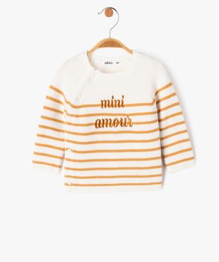 Pull brassière rayé avec message brodé bébé vue2 - GEMO(BB COUCHE) - GEMO