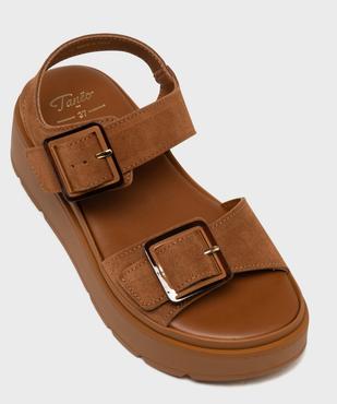 Sandales dessus cuir à semelle plateforme chunky femme - Tanéo vue5 - TANEO - GEMO