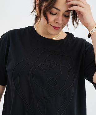 Tee-shirt manches courtes et col rond brodé femme grande taille vue2 - GEMO (G TAILLE) - GEMO