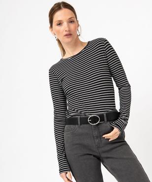 Tee-shirt court à manches longues rayé femme vue1 - GEMO 4G FEMME - GEMO