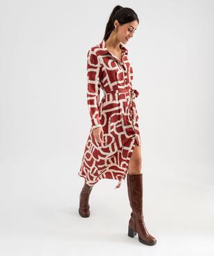 Robe chemise longue à manches longues en satin imprimé femme vue1 - GEMO(FEMME PAP) - GEMO