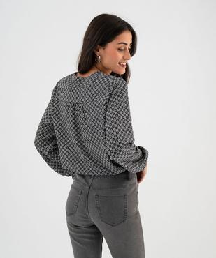 Tee-shirt à manches longues et col V en maille texturée femme vue3 - GEMO 4G FEMME - GEMO