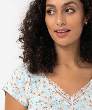 Chemise de nuit en maille extensible avec col V en dentelle femme vue2 - GEMO 4G FEMME - GEMO