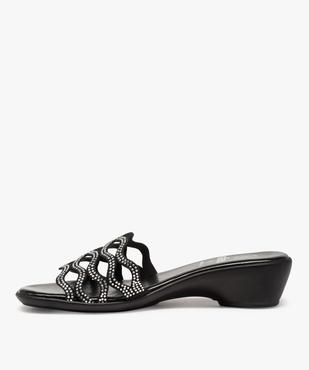 Mules femme dessus ajouré à strass et talon compensé vue3 - GEMO(URBAIN) - GEMO