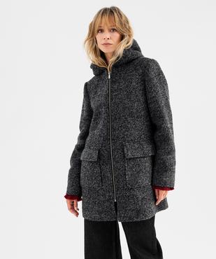 Manteau droit zippé en laine à capuche fourrée femme vue4 - GEMO(FEMME PAP) - GEMO