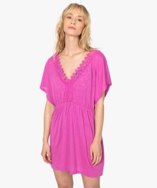 Robe de plage femme avec col V et broderies vue1 - GEMO (PLAGE) - GEMO
