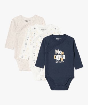 Body manches longues et fermeture devant croisée bébé (lot de 3) vue2 - GEMO 4G BEBE - GEMO