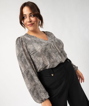 Blouse manches longues imprimée à col V femme grande  taille vue2 - GEMO (G TAILLE) - GEMO