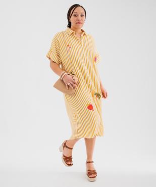 Robe chemise longue et fluide à rayures et motif femme grande taille vue3 - GEMO 4G GT - GEMO