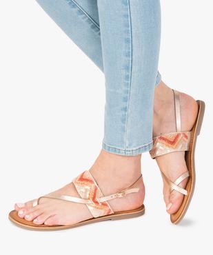 Sandales femme à entre-doigts en cuir et broderies perlées vue1 - GEMO (CASUAL) - GEMO