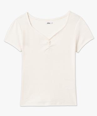 Tee-shirt femme en maille côtelée avec col V froncé vue4 - GEMO(FEMME PAP) - GEMO