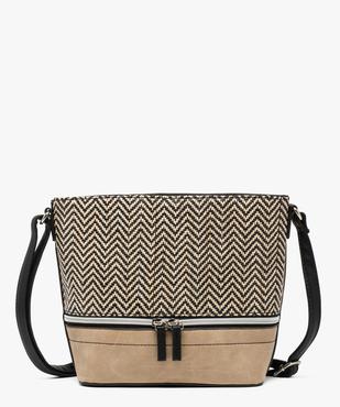 Sac bandoulière effet raphia à zips décoratifs vue1 - GEMO (ACCESS) - GEMO