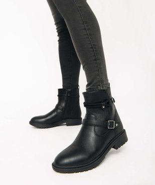 Boots femme unies à brides décoratives et talon large vue1 - GEMO (CASUAL) - GEMO