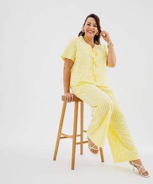 Blouse manches courtes en coton gaufré à carreaux vichy et col V femme grande taille vue5 - GEMO (G TAILLE) - GEMO